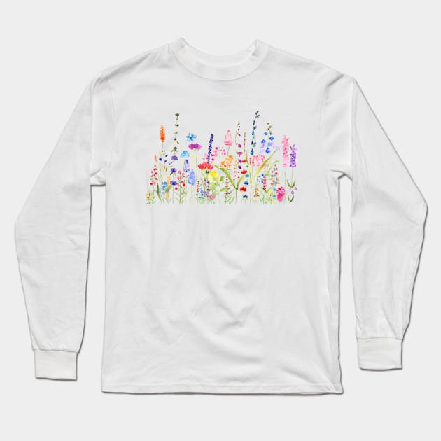 colorful wildflower watercolor Long Sleeve T-Shirt by colorandcolor